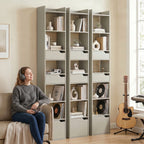 Bookcase Tall Narrow with 5 Tiers and Drawers Freestanding Bookshelf Storage Cabinet for Living Room Grey