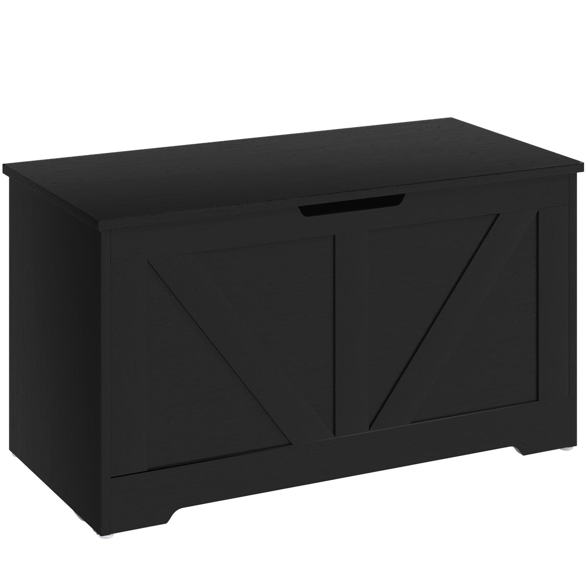 Black wood-effect 100L storage chest with safety hinge and flat seat lid