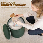 Storage Ottoman Modern Velvet Round Foot Stool for Living Room Bedroom 45 cm Dark Green