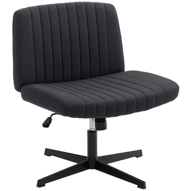 HOMCOM Armless Office Chair No Wheels, Linen Fabric Criss Cross Legged Desk Chair with Wide Seat, Thick Padding, Tilt