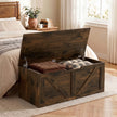 HOMCOM 127L Home Storage Box, with Safety Hinges - Rustic Brown Wood-Effect – view 2