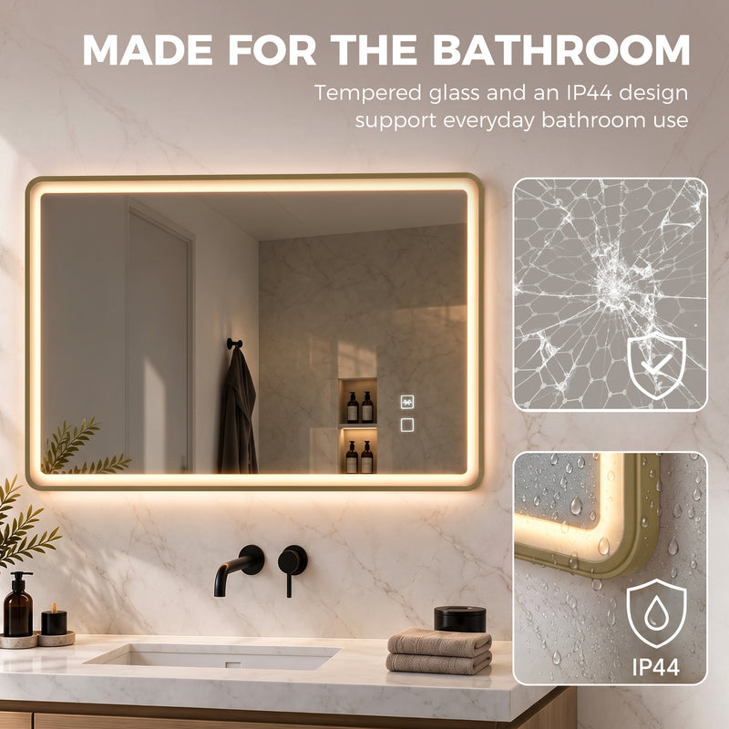 HOMCOM Bathroom Mirror with LED Lights, 100x70cm Rectangle Bathroom Mirror, Dimmable, Bluetooth, Anti-Fog, Gold Tone – view 7