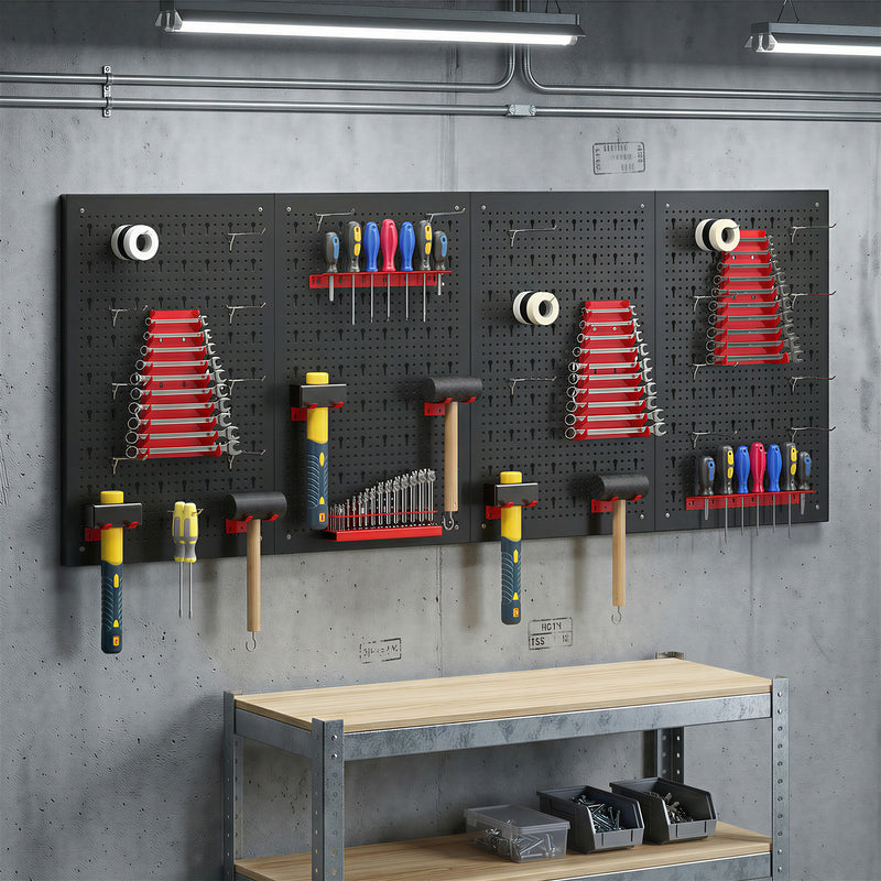 38-Piece Wall-Mounted Tool Pegboard Set with 4 Panels – Black/Red – image 2 of 9