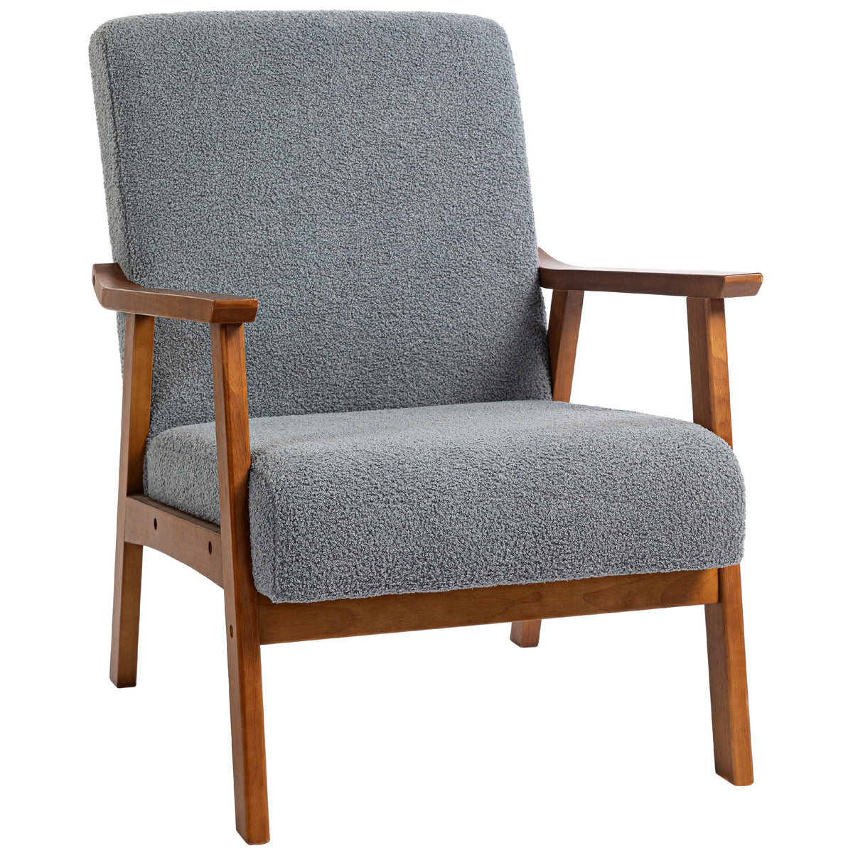 Bouclé Mid-Century Accent Chair – Grey