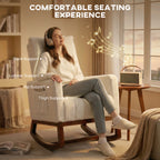 Rocking Chair for Adults, Lounge Rocker Chair with Lumbar Pillow, High Back, Wood Base, Side Pockets, Cream White