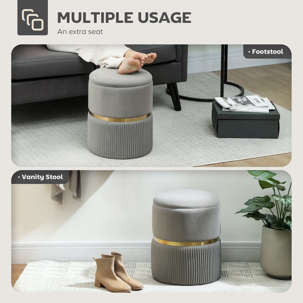 Velvet-Feel Storage Ottoman - Light Grey