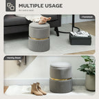 Velvet-Feel Storage Ottoman - Light Grey