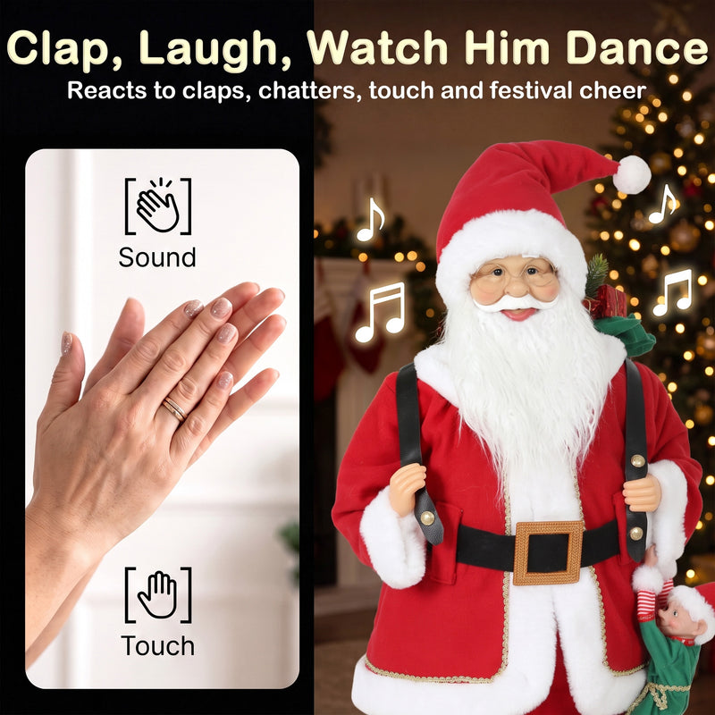 Santa figure shown singing and moving