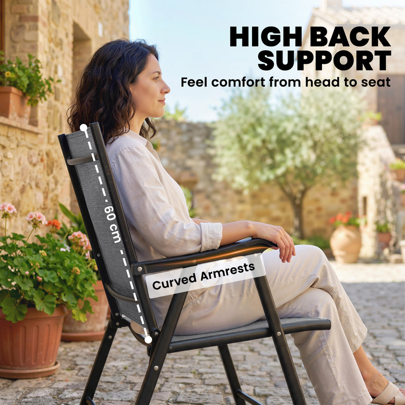 Outsunny Folding Garden Chairs Set of 2, Foldable Garden Dining Chairs with High Back, Armrests, Texteline Seat, Light – view 4