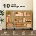 10-Cube Bookcase, 3-Tier Book Shelf with Solid Wood Legs, 140 cm Modern Bookshelf with Anti-Tip Kit, Light Green