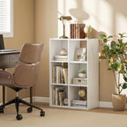 Industrial Style Storage Shelf, Bookcase, Bookshelf with 6 Compartments, for Living Room, Home Study, White Wood Effect