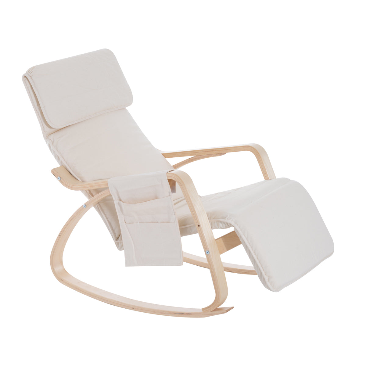 Rocking Lounge Chair with Adjustable Footrest – Cream White