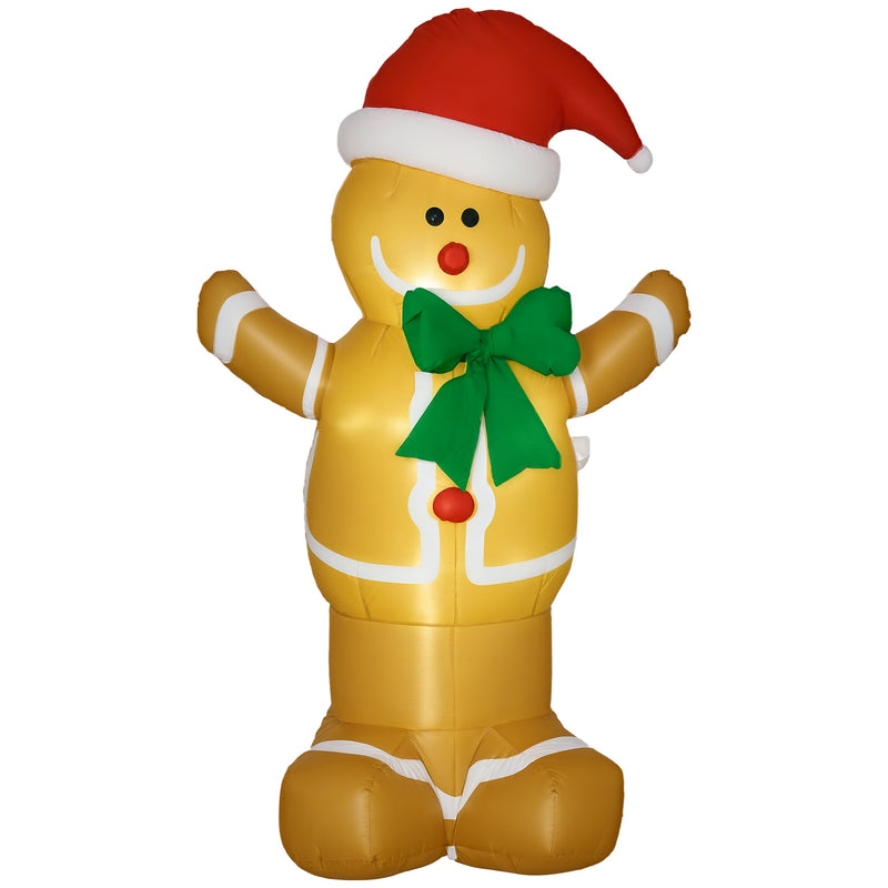 6ft Gingerbread Man in Santa Hat Christmas Inflatable on a white background