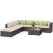 Mixed brown 8-piece rattan corner sofa set with cushions, footstool and glass-top coffee table