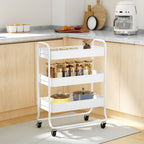 HOMCOM 3-Tier Storage Trolley on Wheels with Mesh Baskets - White