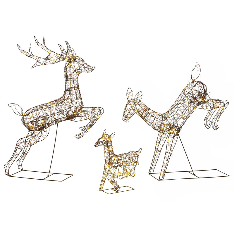 3-Piece Rattan Reindeer Family on a white background