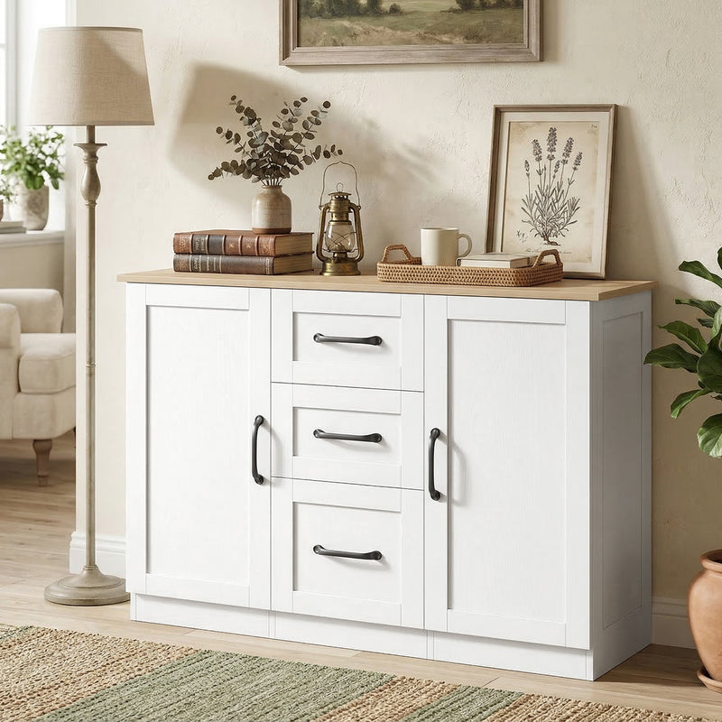 HOMCOM Sideboard Storage Cabinet, Modern 110 cm Buffet Storage Cabinet with 3 Drawers and 2 Soft Close Doors, White – view 2