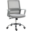 Grey ergonomic mesh desk chair with curved back, padded seat, armrests and castor wheels