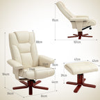 Faux Leather Manual Recliner and Footstool Set - Cream White