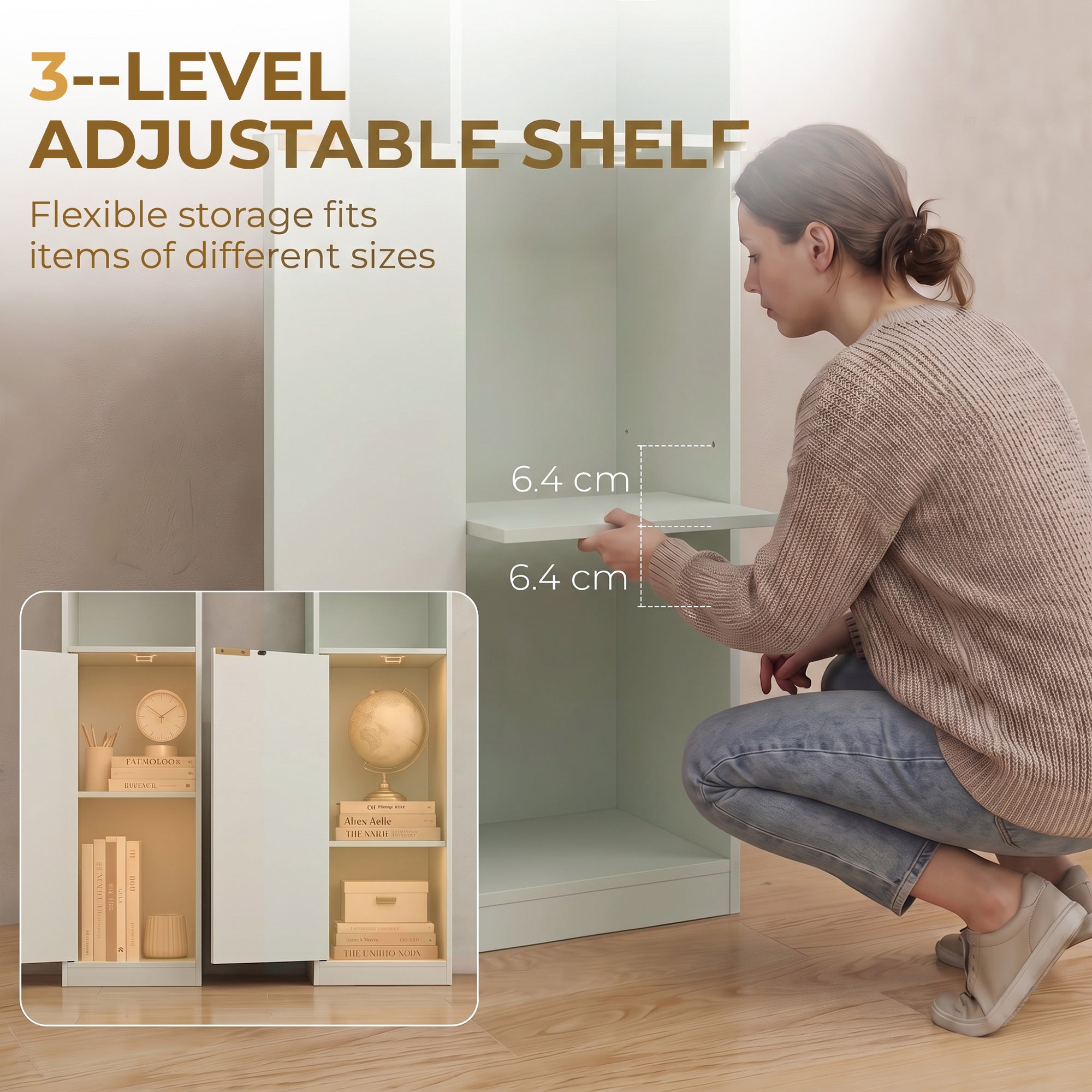 Bookcase Adjustable Shelf Bookshelf Anti-Tip Hardware 6-Tier Storage Cabinet Light Green