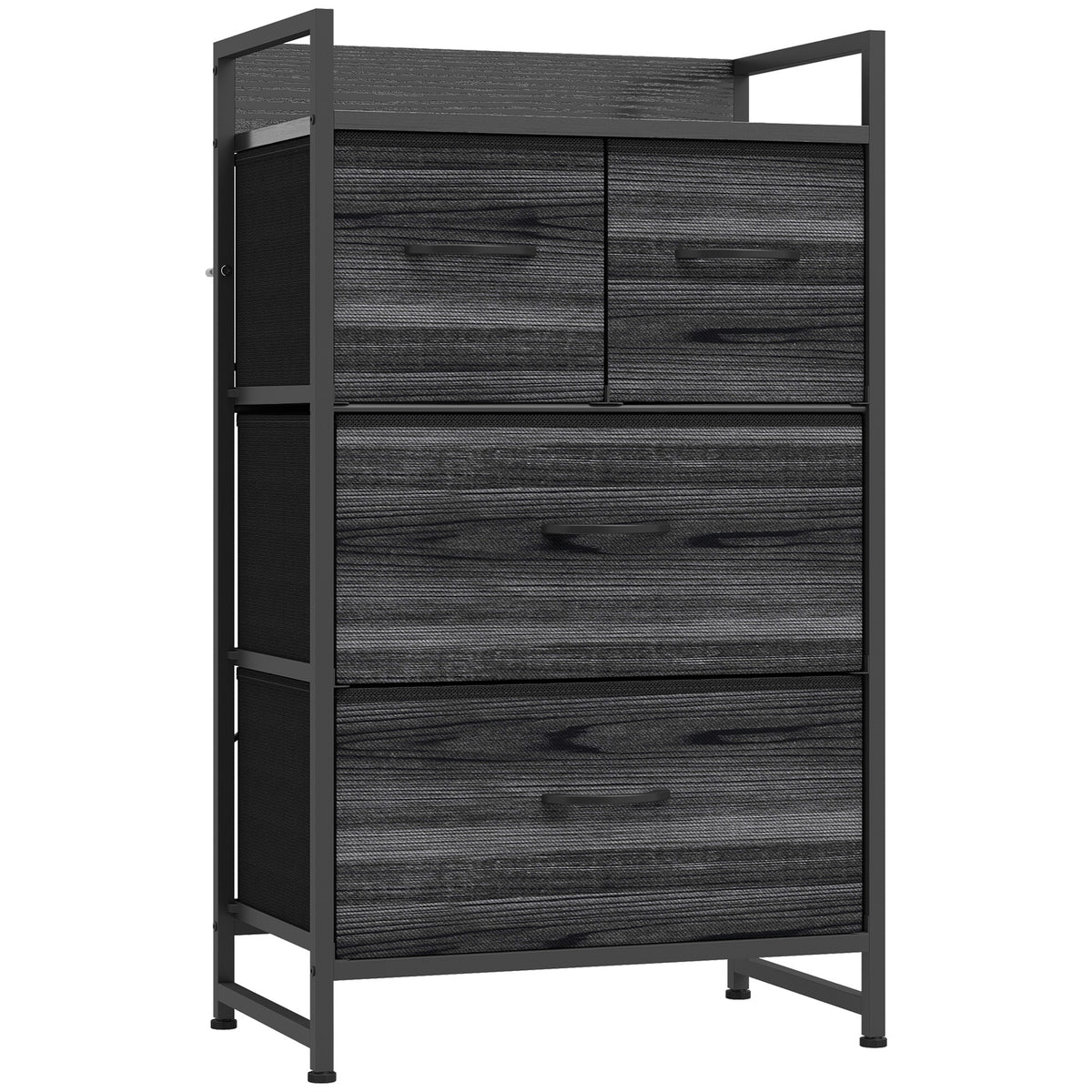 HOMCOM Rustic Chest of Four Fabric Drawers - Black Wood Effect