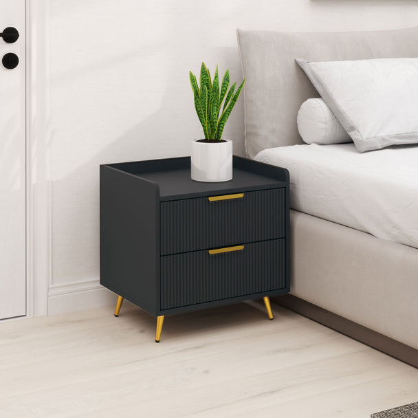 Black 2-drawer bedside table – image 2