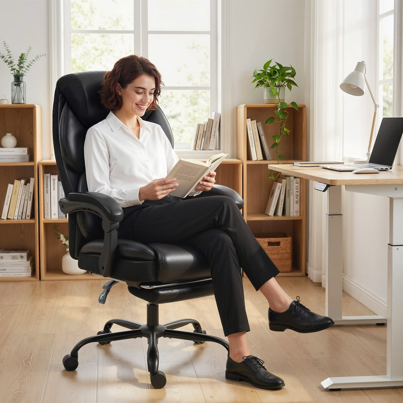 HOMCOM Adjustable Office Chair Reclining Computer Desk Chair with Footrest, Armrest, Casters, Black – view 8