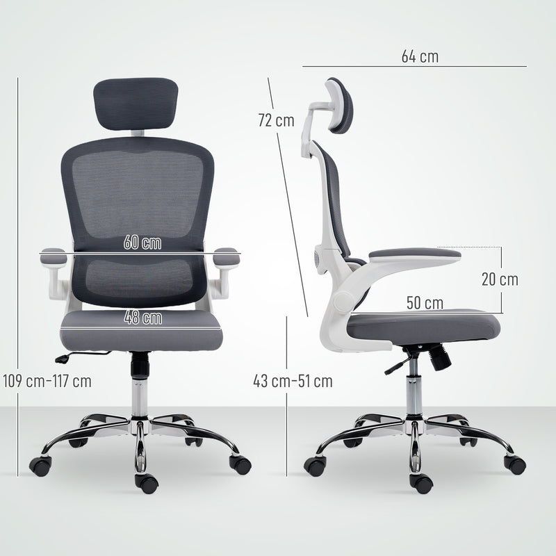 HOMCOM Mesh Back Office Chair, with Lumbar Support - Charcoal Grey – view 3