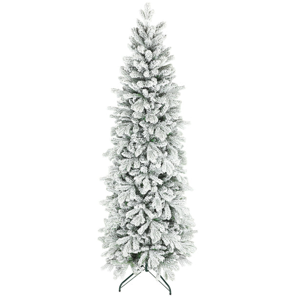 7ft slim pencil Christmas tree with green branches and frosted white tips