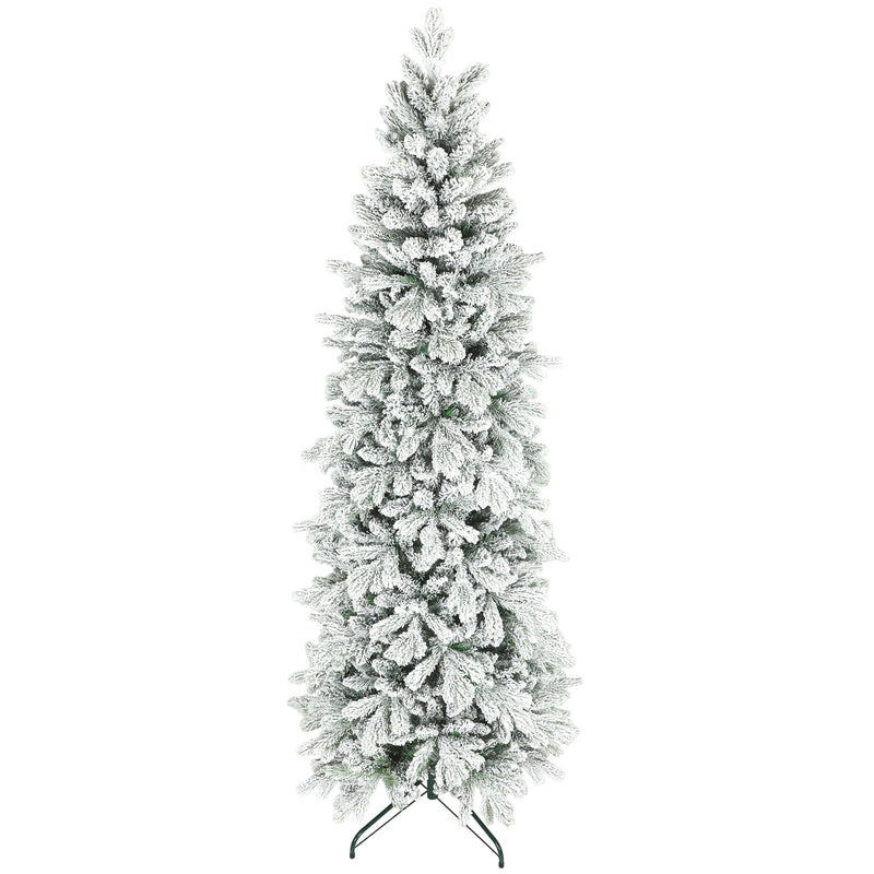 7ft slim pencil Christmas tree with green branches and frosted white tips