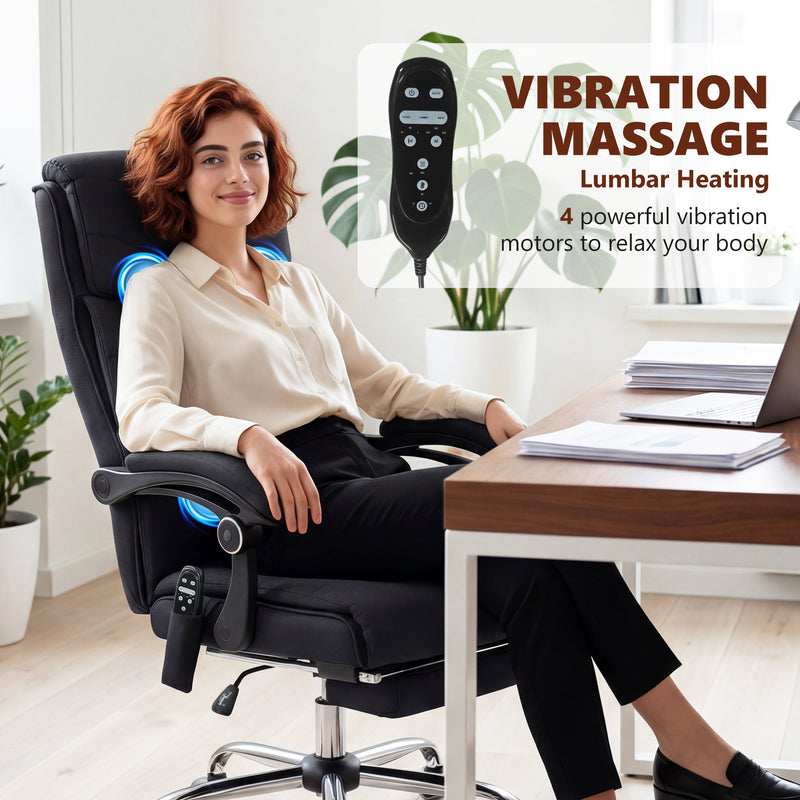 Vinsetto High Back Vibration Massage Office Chair with Footrest, Heated, Black – view 4