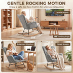 Rocking Chair, Teddy Fleece Rocker Chair with Tufted Wingback, Side Pockets, Rubber Wood Legs, Light Grey