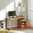 HOMCOM Computer Desk, Writing Desk with Cabinet, Drawer, Metal Legs, Work Table for Home Office Study, Natural Wood – view 10