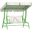 Green kids' 2-seater garden swing chair with fox-print seat, adjustable canopy and steel frame