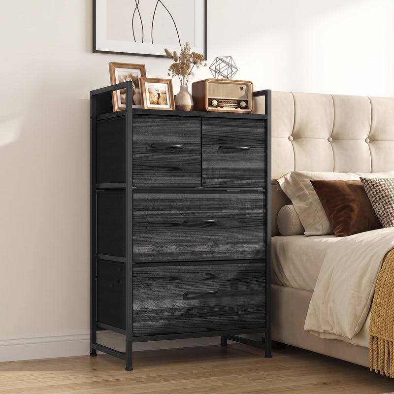 HOMCOM Rustic Chest of Four Fabric Drawers - Black Wood Effect – view 2