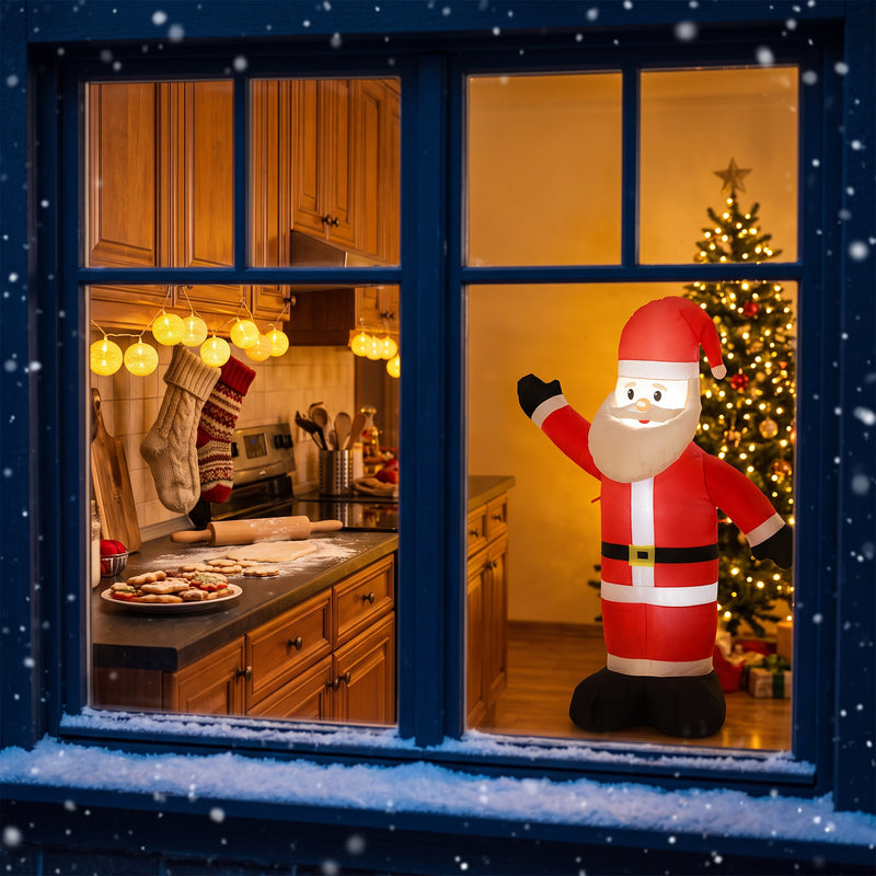 Illustrative Christmas scene with several inflatable decorations