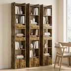 Bookcase Tall Narrow with 5 Tiers and Drawers Freestanding Bookshelf Storage Cabinet for Living Room Rustic Brown