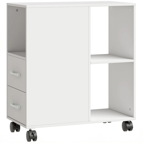 HOMCOM Narrow Mobile Printer Table with Wheels, Rolling Printer Stand with Drawers for Home Office, 30 x 60 x 65 cm
