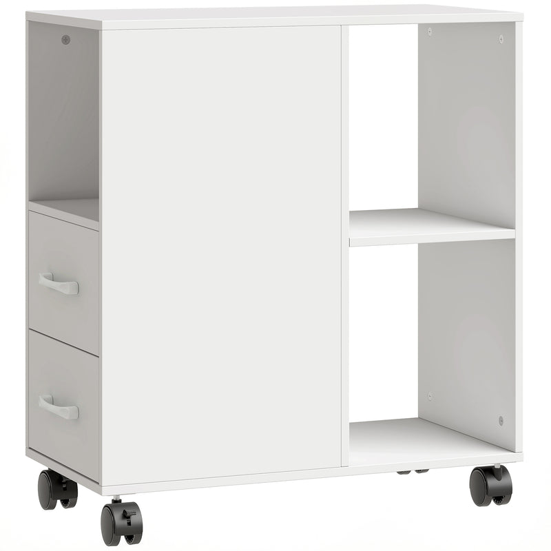 HOMCOM Narrow Mobile Printer Table with Wheels, Rolling Printer Stand with Drawers for Home Office, 30 x 60 x 65 cm