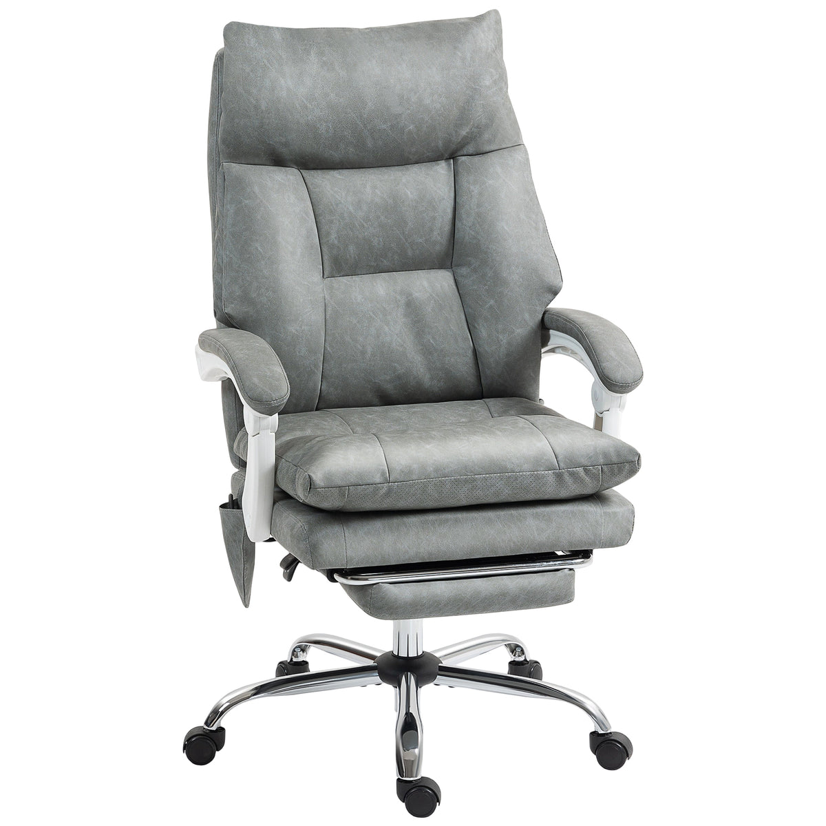 Reclining Faux Leather Office Chair with Inflatable Lumbar Support – Grey
