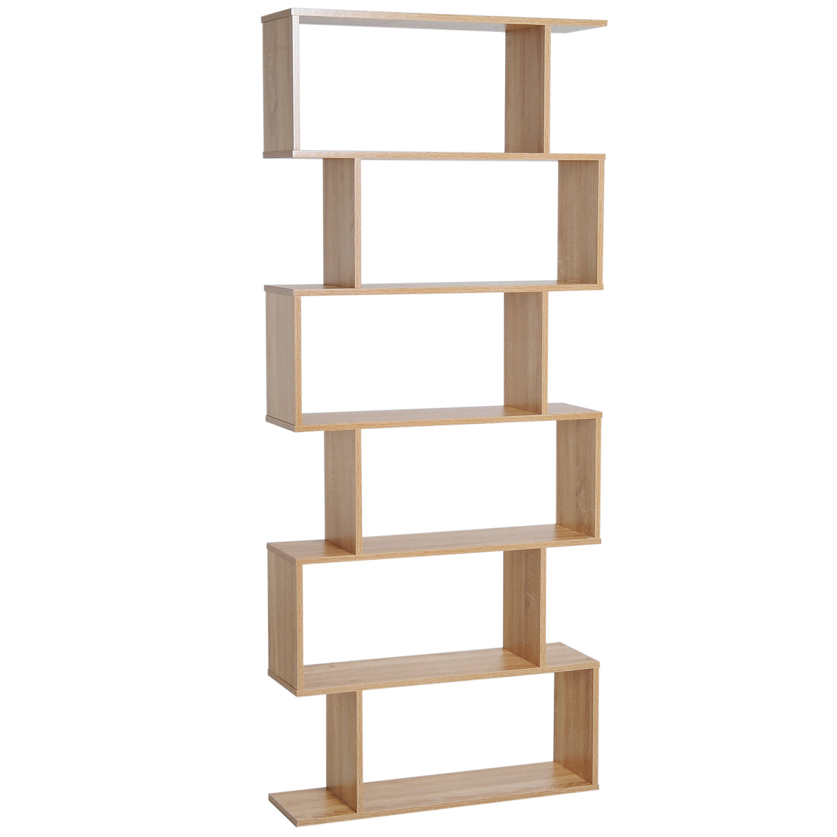 192 cm S-Shaped 6-Tier Bookcase – Oak