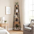 Corner Bookcase, 5-Tier Floor Standing Bookshelf, Shelving Unit for Living Room, Study, Bedroom, Natural Wood Finish