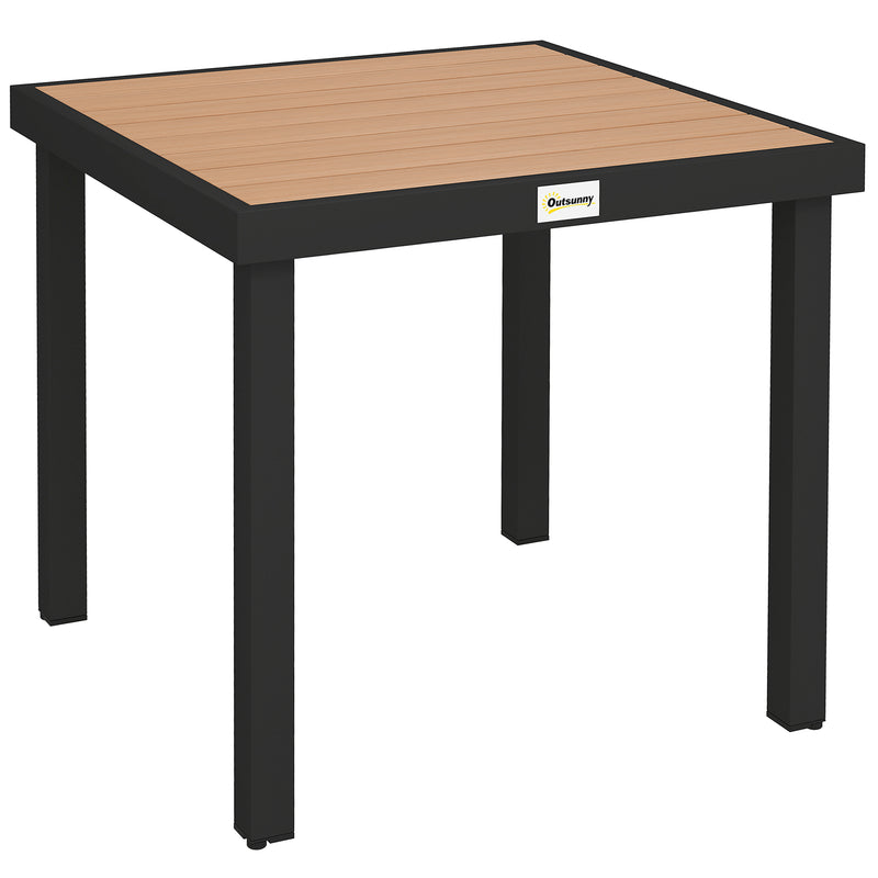 Square 78 cm garden dining table with natural wood-effect top and aluminium legs