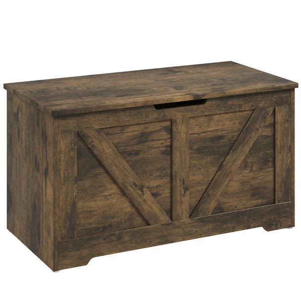 Rustic brown 100L storage chest with safety hinge and flat seat lid