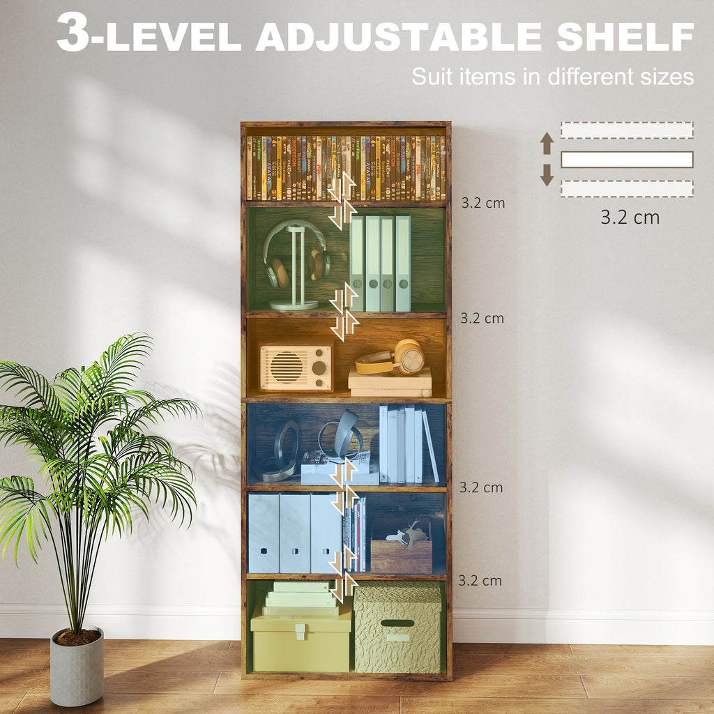 Six Shelf Bookcase - Rustic Brown
