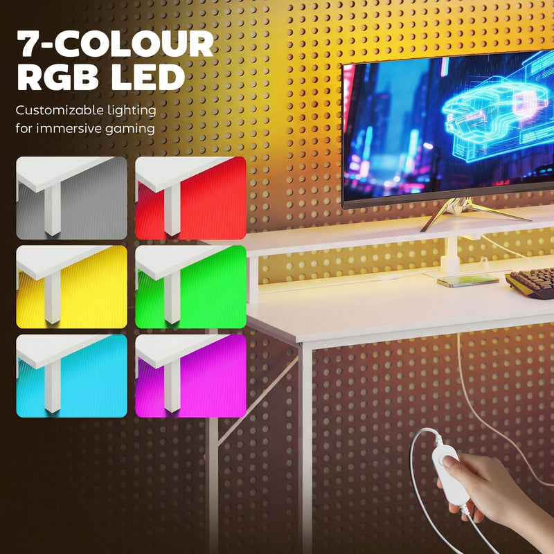 HOMCOM 147cm Gaming Desk with Charging Station and Monitor Stand, Computer Table for Home Office with RGB Lights, White – view 5