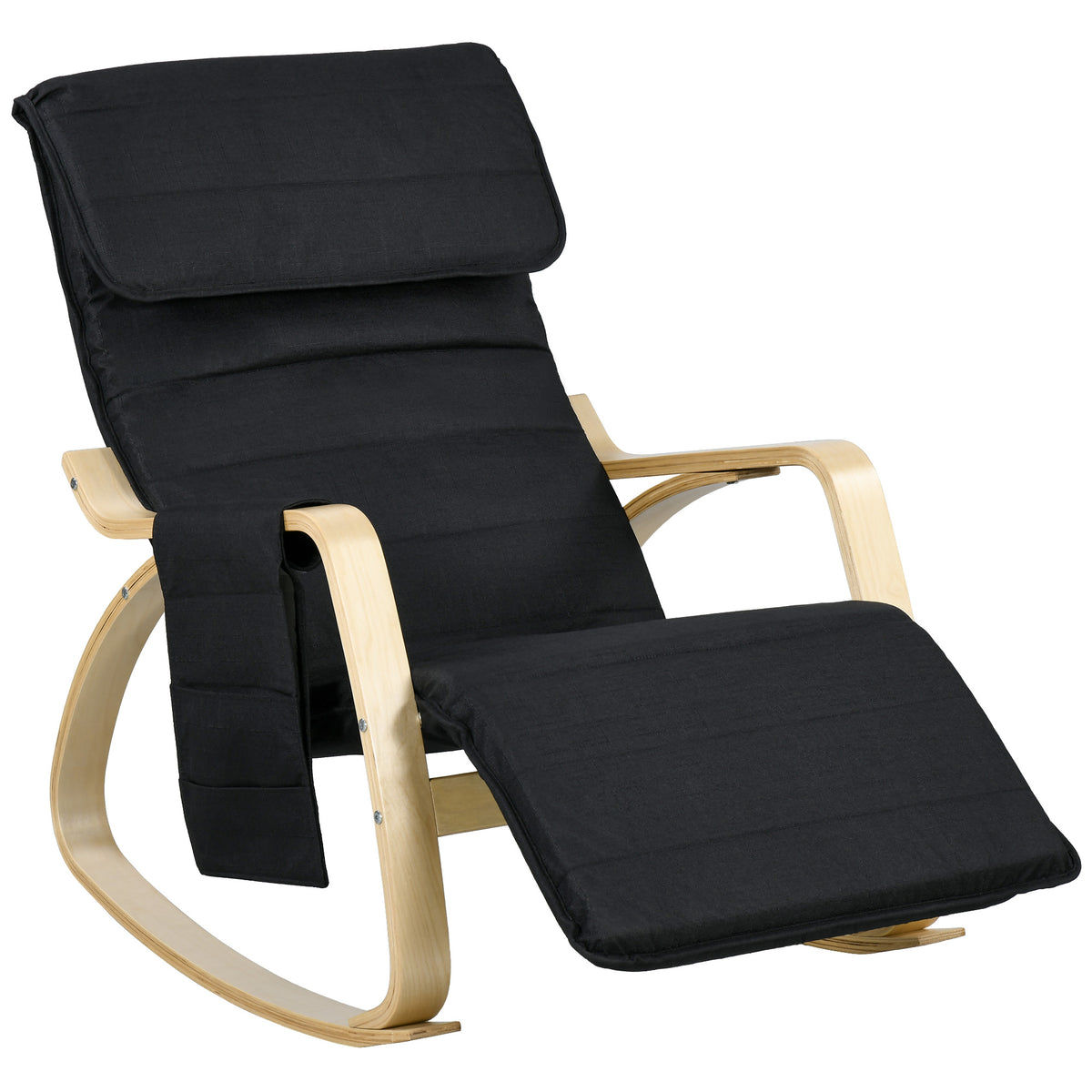 Birch Wood Rocking Lounge Chair with 5-Position Footrest – Black