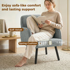 Lounge Chair Velvet Upholstered Armchair with Spring Cushion for Living Room Bedroom Grey
