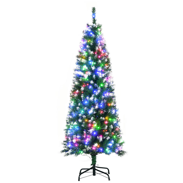 5ft slim pre-lit pencil Christmas tree with multi-colour LED lights and white-tipped branches