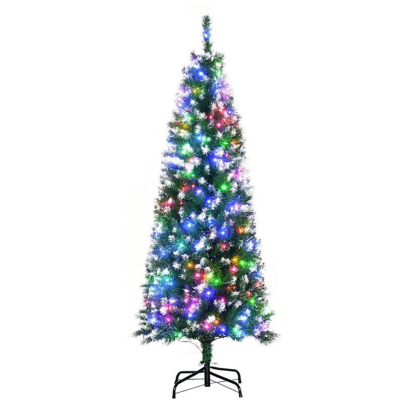 5ft slim pre-lit pencil Christmas tree with multi-colour LED lights and white-tipped branches